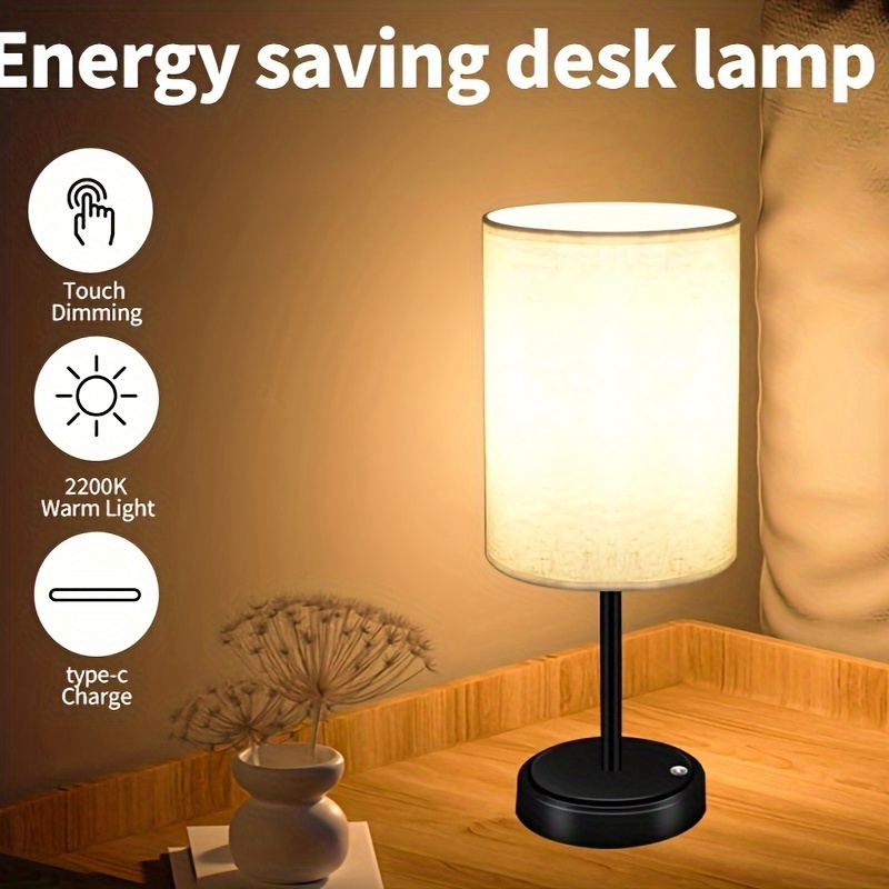 Lampe de table de chevet USB, lampe de chevet dimmable 3 niveaux