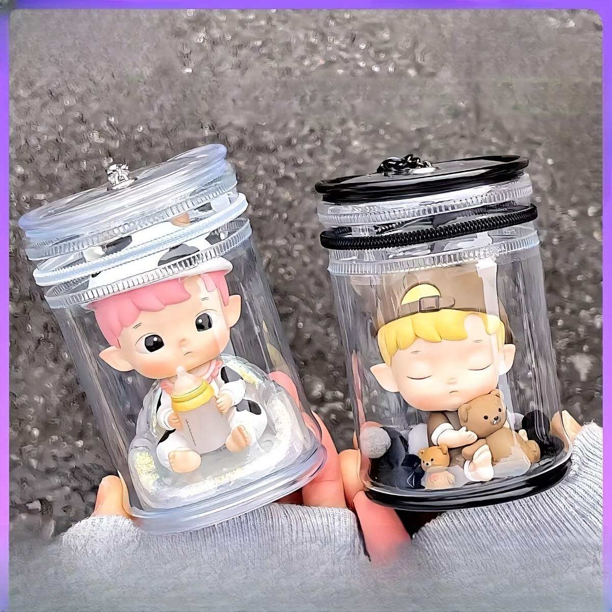 

Fashion Transparent Mini Storage Bag Keychain With Cute Theme Doll For Female Students Gifts