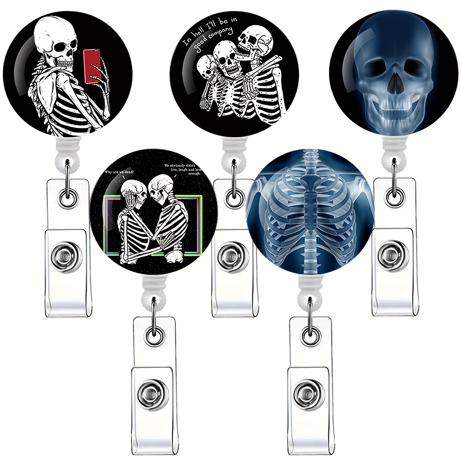 Badge Reel// Retractable Badge Holder// X-Ray Tech (Skeleton_Black 1.25) -  Keychains & Lanyards