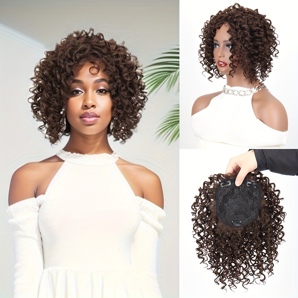 Hair Short Curly Wavy Toupee Topper Wig Synthetic Hair Clip Temu