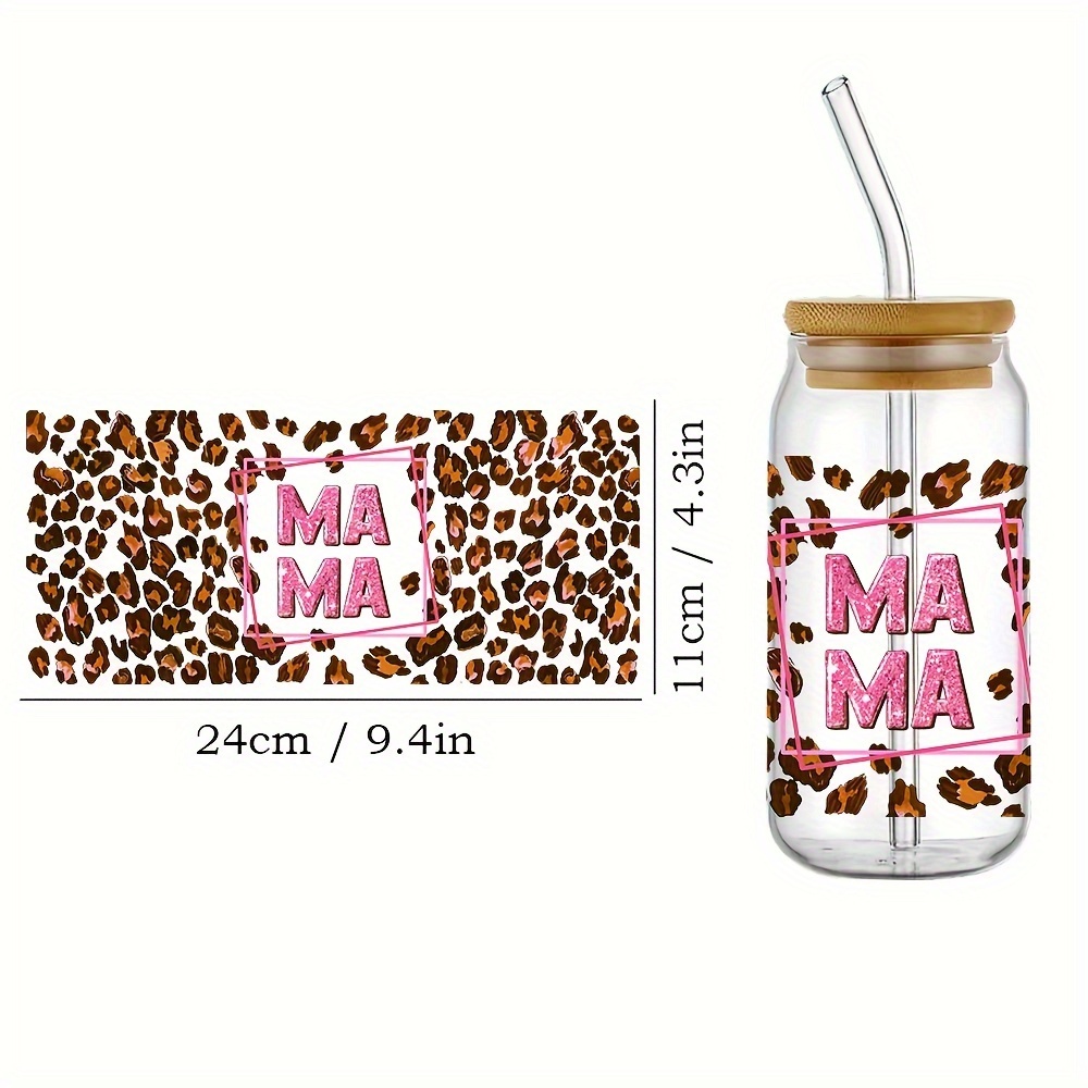 3d Uv Dtf Wrap Transfer Cup Mom Coffee Flower Print Sticker Glass