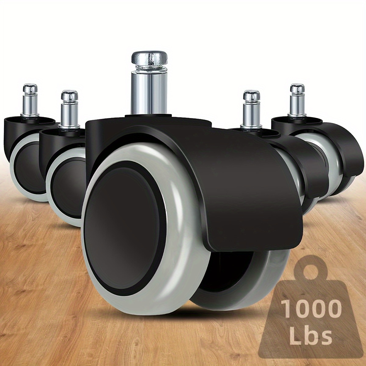 thumbnail interactive-video image 1 of 5-Pack Office Chair Casters - Heavy Duty Quiet Roller Wheels For Hardwood Floors & Carpets 1 of 10