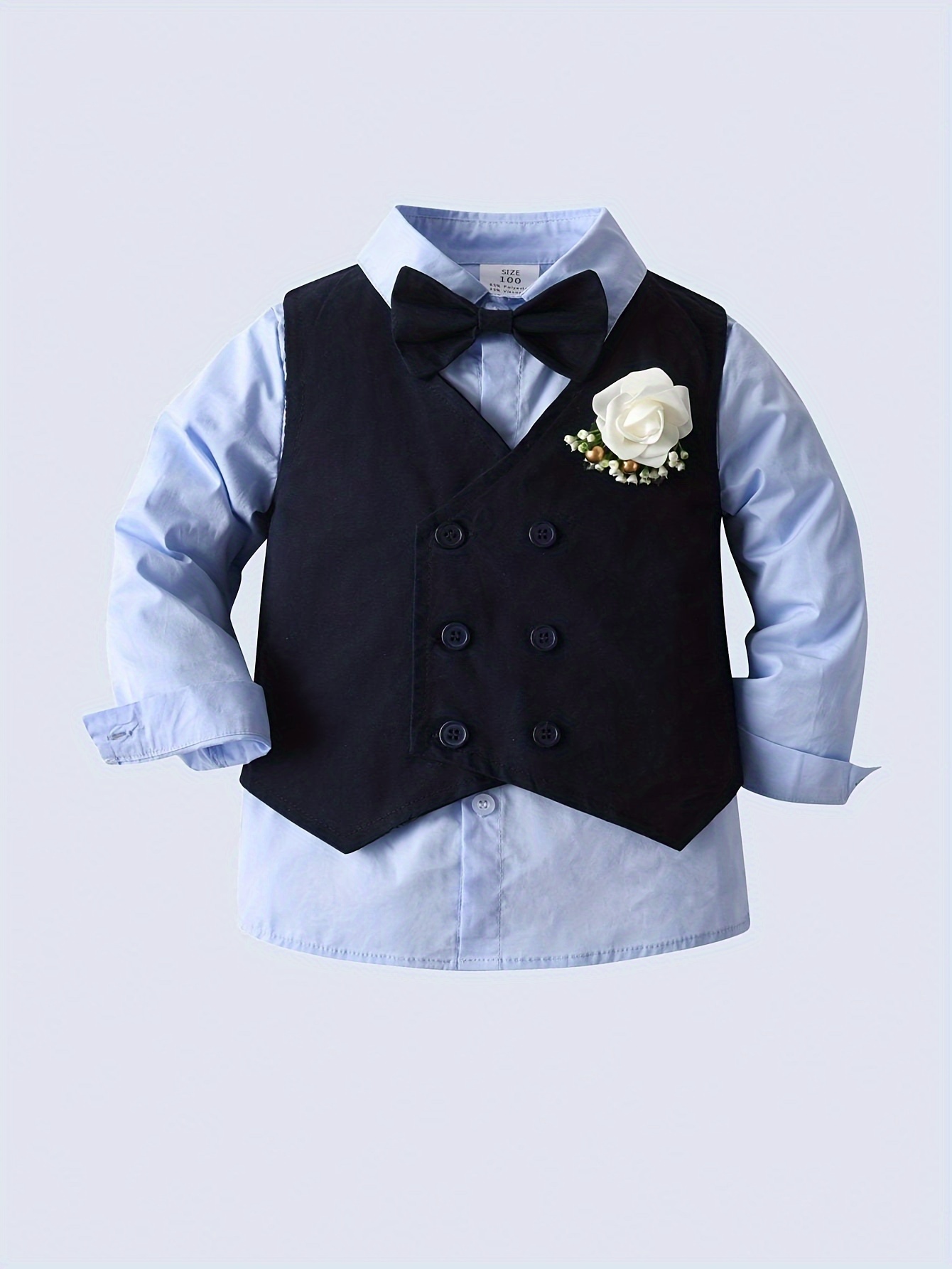 tenue gentleman bébé garçon chemise à nœud papillon gilet à Temu