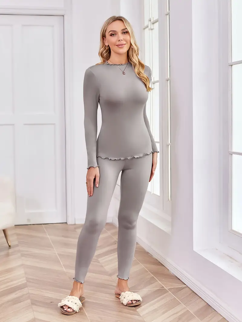 Soft Intimate Thermal Underwear Set Solid Color Comfortable - Temu