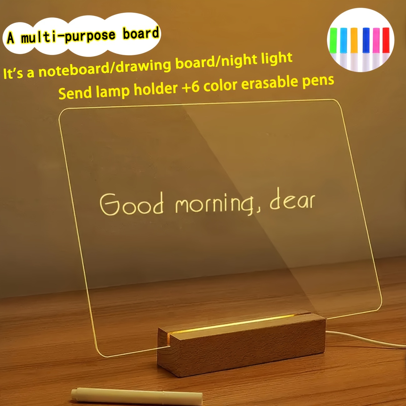 Led Note Board Colorful Pens Glowing Acrylic Letter Erase - Temu
