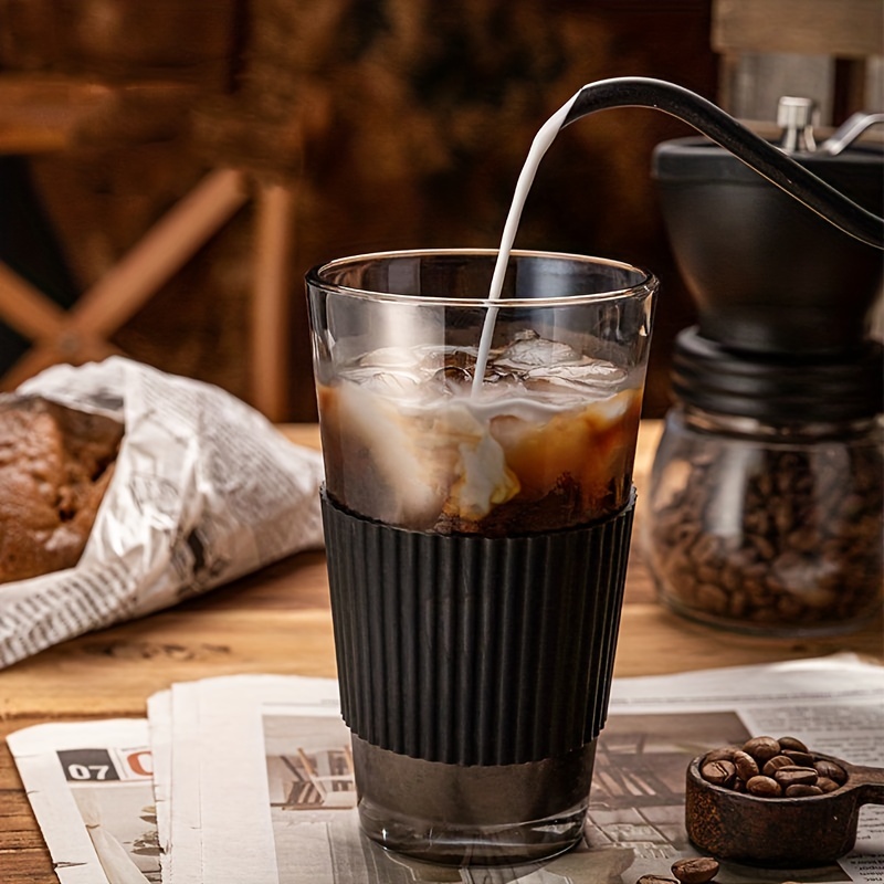 Bees Glass Can Cup With Bamboo Lid, Iced Coffee Cup 