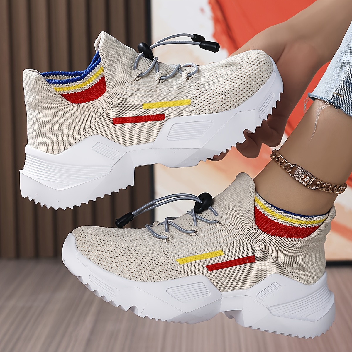 Color Block Octopus Sole Casual Sneakers Baskets De Course Temu