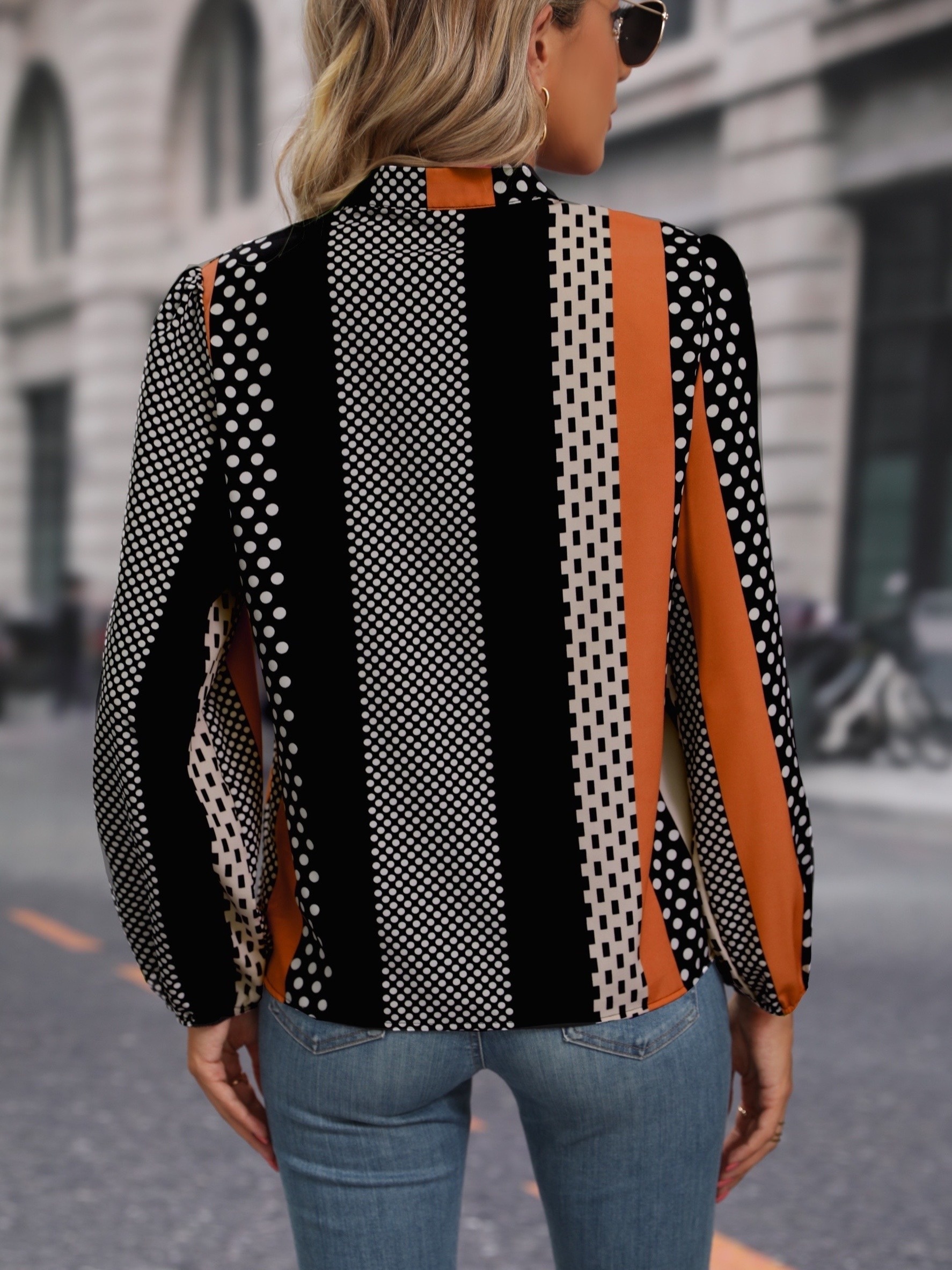 ORANGE AND BLACK POLKA DOT BLOUSE