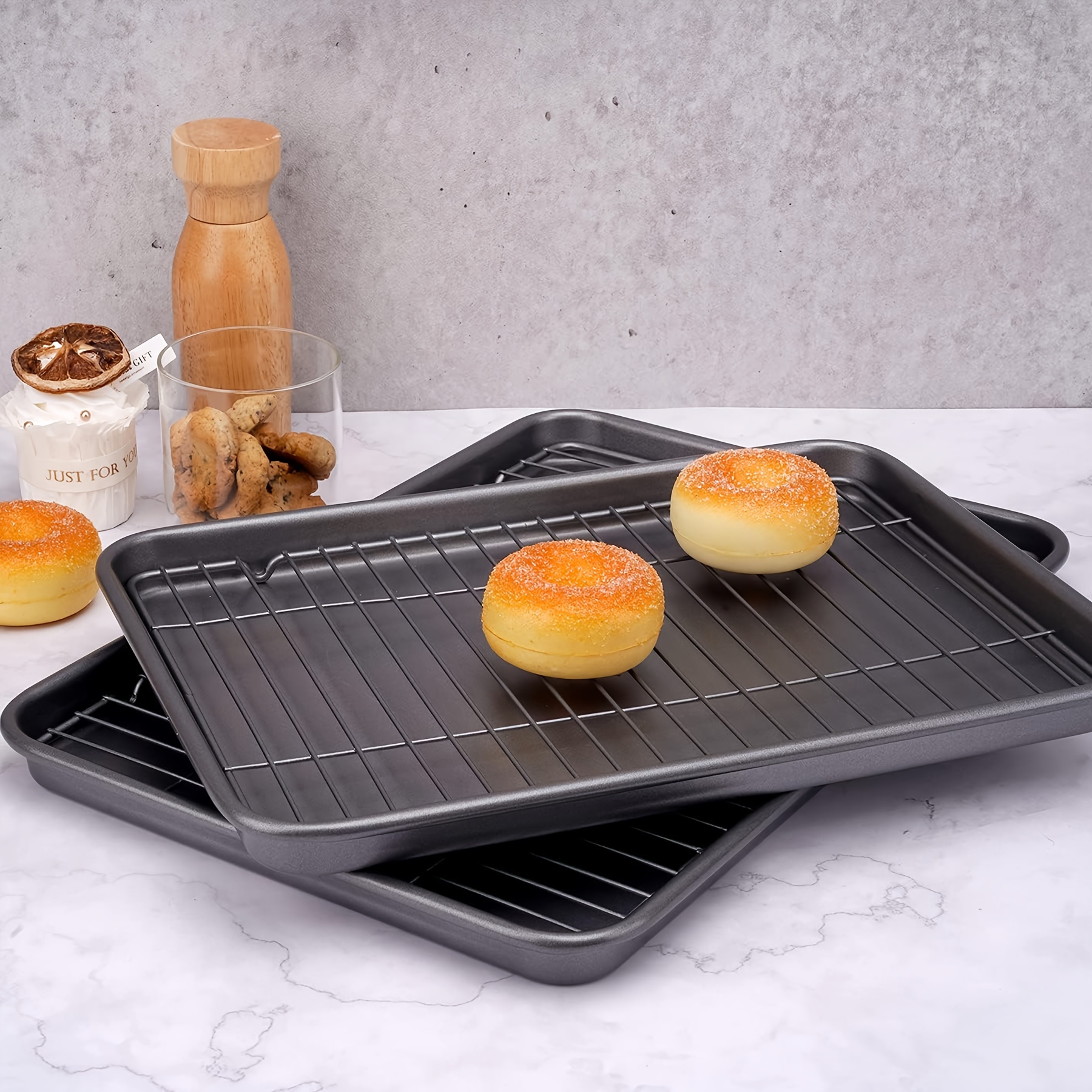 Cookie Sheet With Cooling Rack Set, Thickness Nonstick Carbon