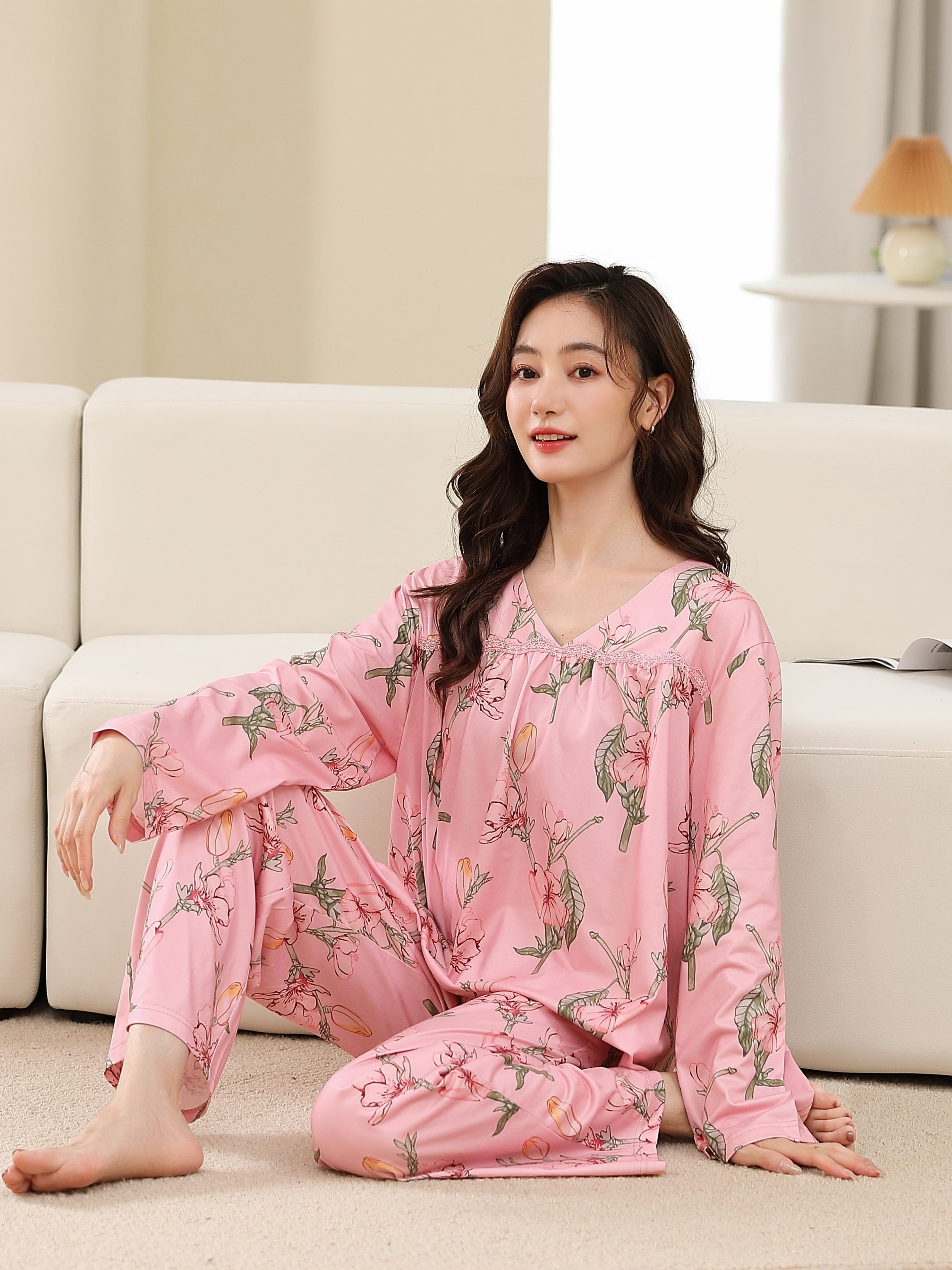 Strawberry Print Pajama Set Long Sleeve Buttons Top Elastic - Temu