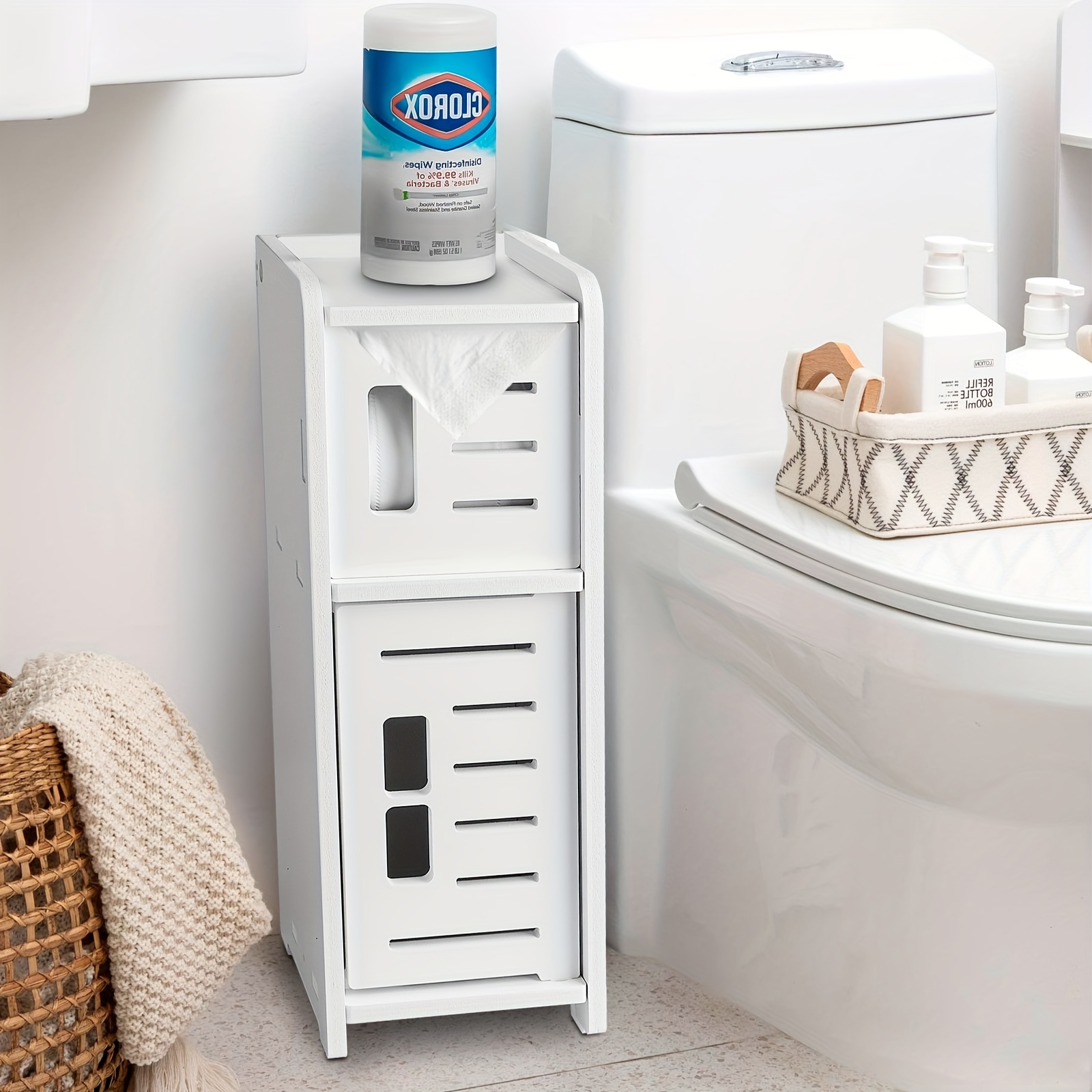 Small Bathroom Floor Corner Cabinet Toilet Paper Storage Holder Organizer  Shelf