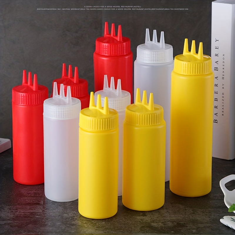 Bouteille à sauce, lot de 18, rechargeable, 400 ml, squeeze bottle,  récipient plastique, rouge/jaune/blanc