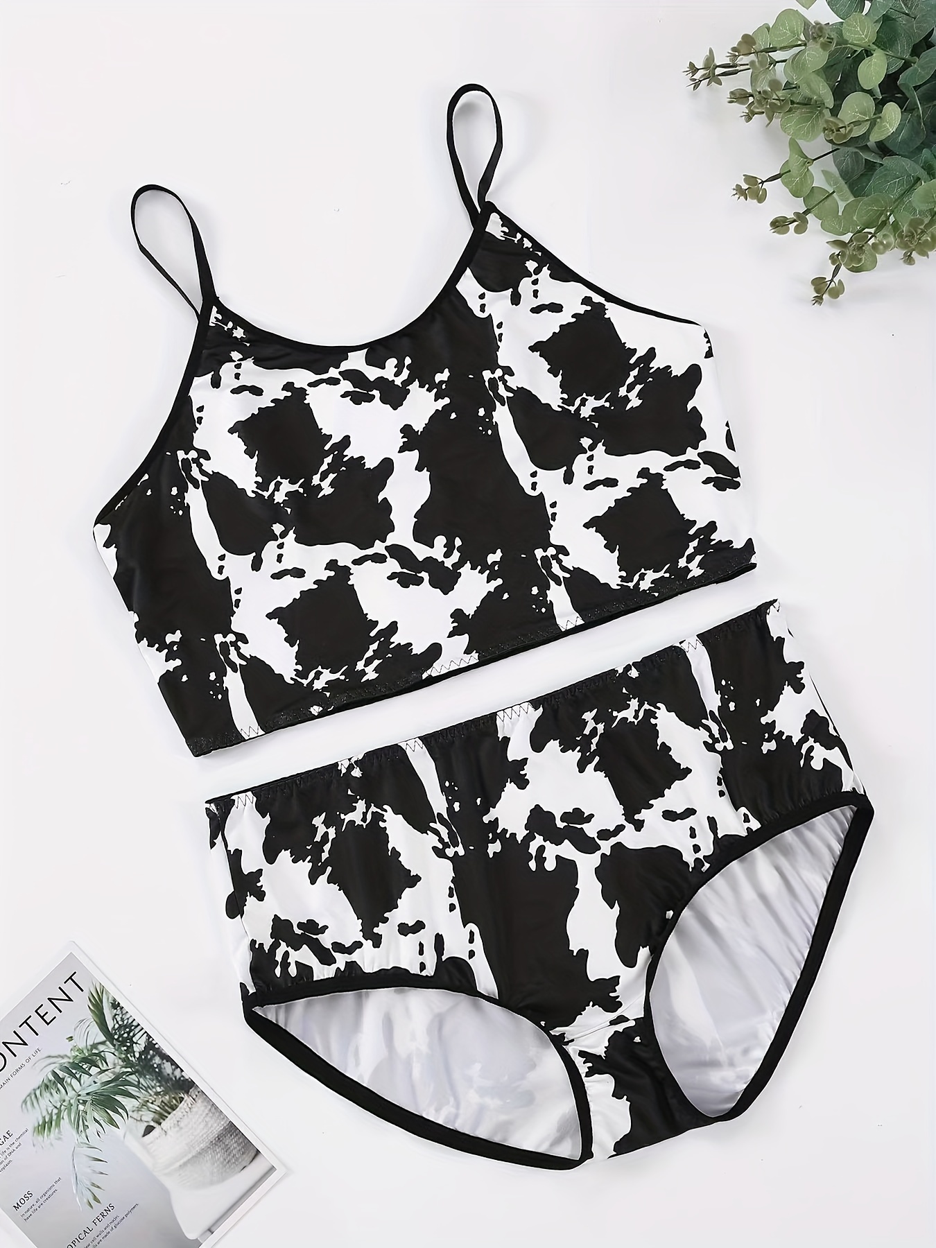 Plus Size Casual Underwear Set Women's Plus Cow Print - Temu