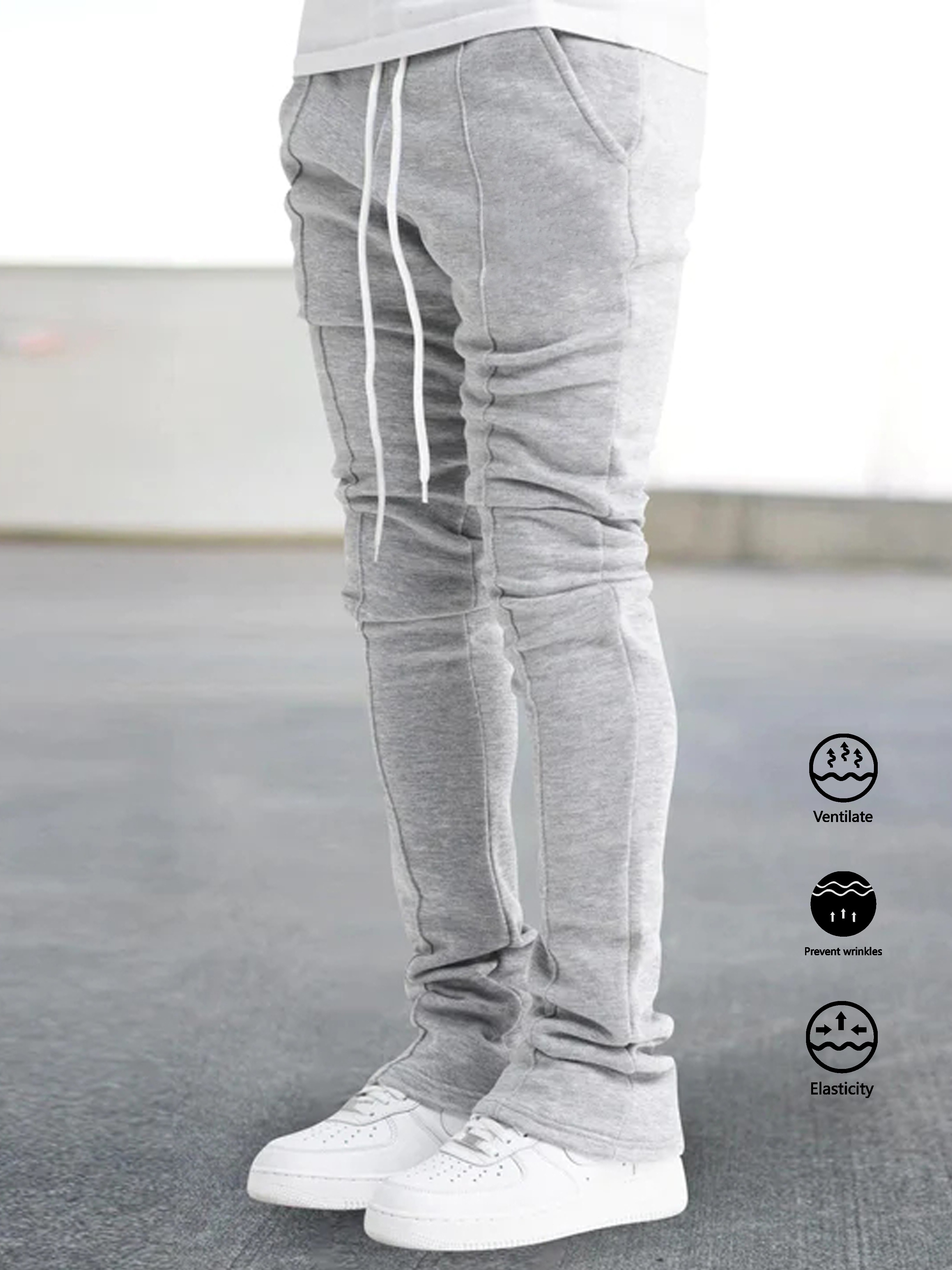 Minimalist Solid Drawstring Pants Casual Long Length Elastic - Temu Germany