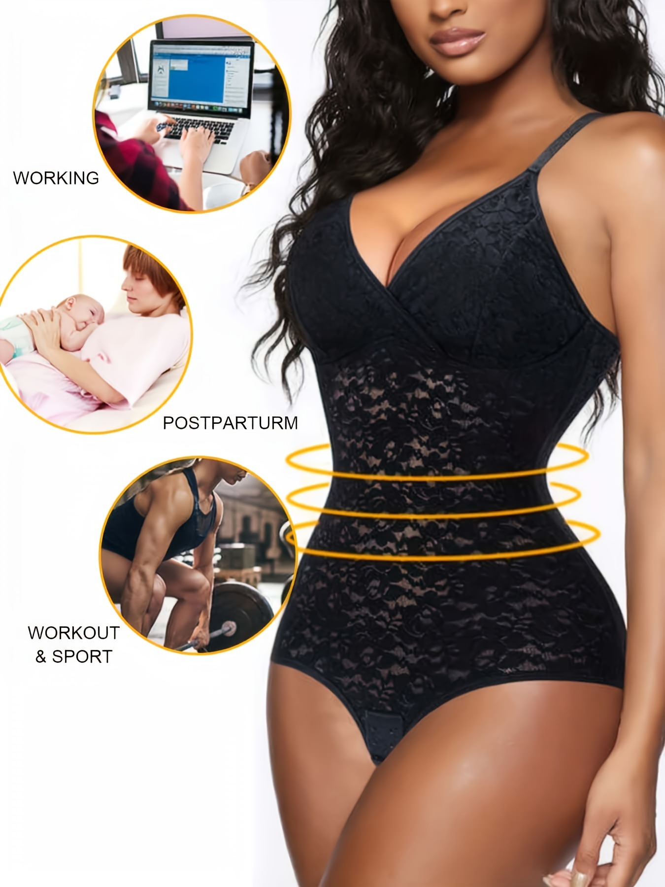 Women Lace Backless Shorts Tummy Control Jumpsuit Shapewear