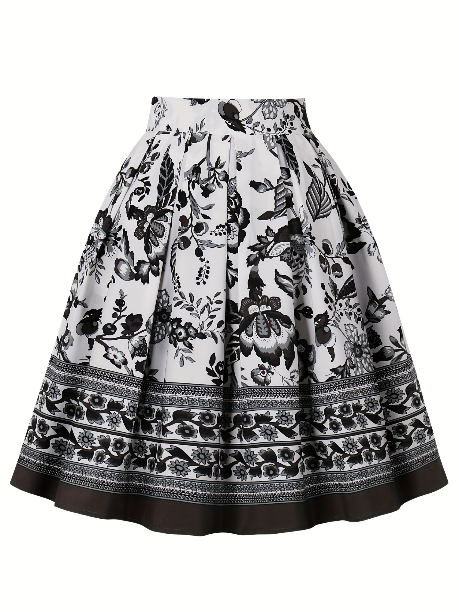 Black and white floral hotsell flare skirt