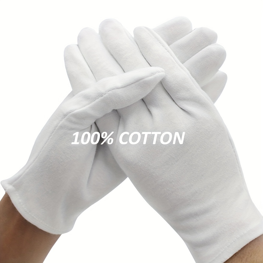 12 pares de guantes de algodón blanco para servir disfraz de inspección,  guantes de tela para manos secas, eczema spa hidratante
