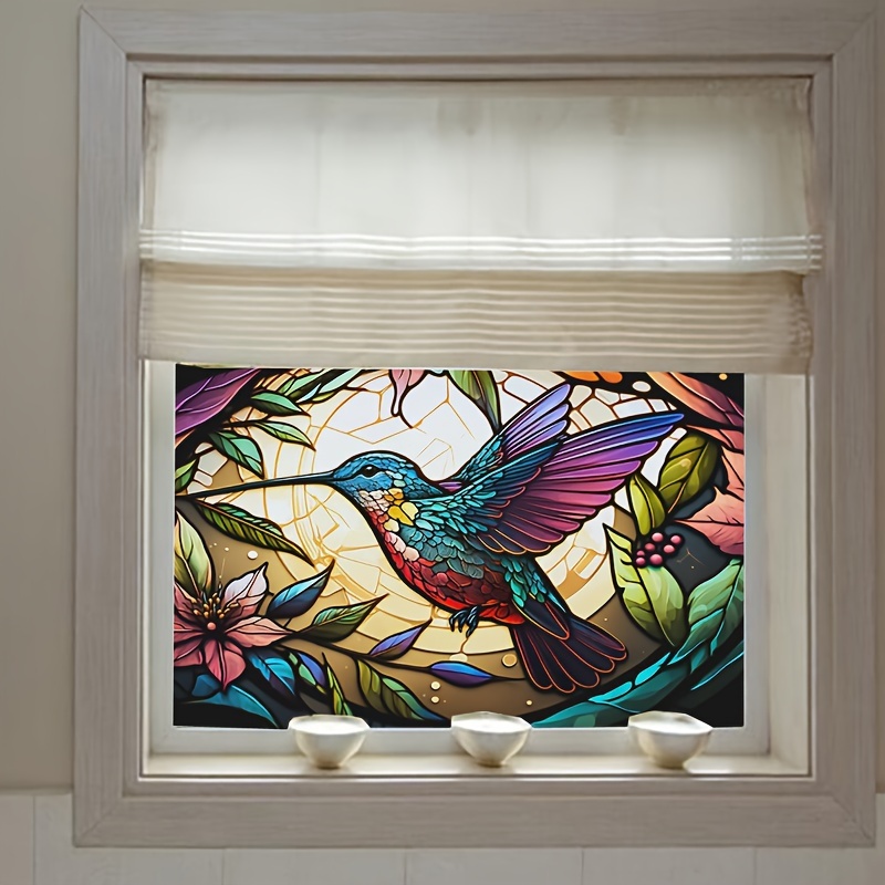 Stained Glass Window Film Flowers Butterfly Birds Static - Temu Canada