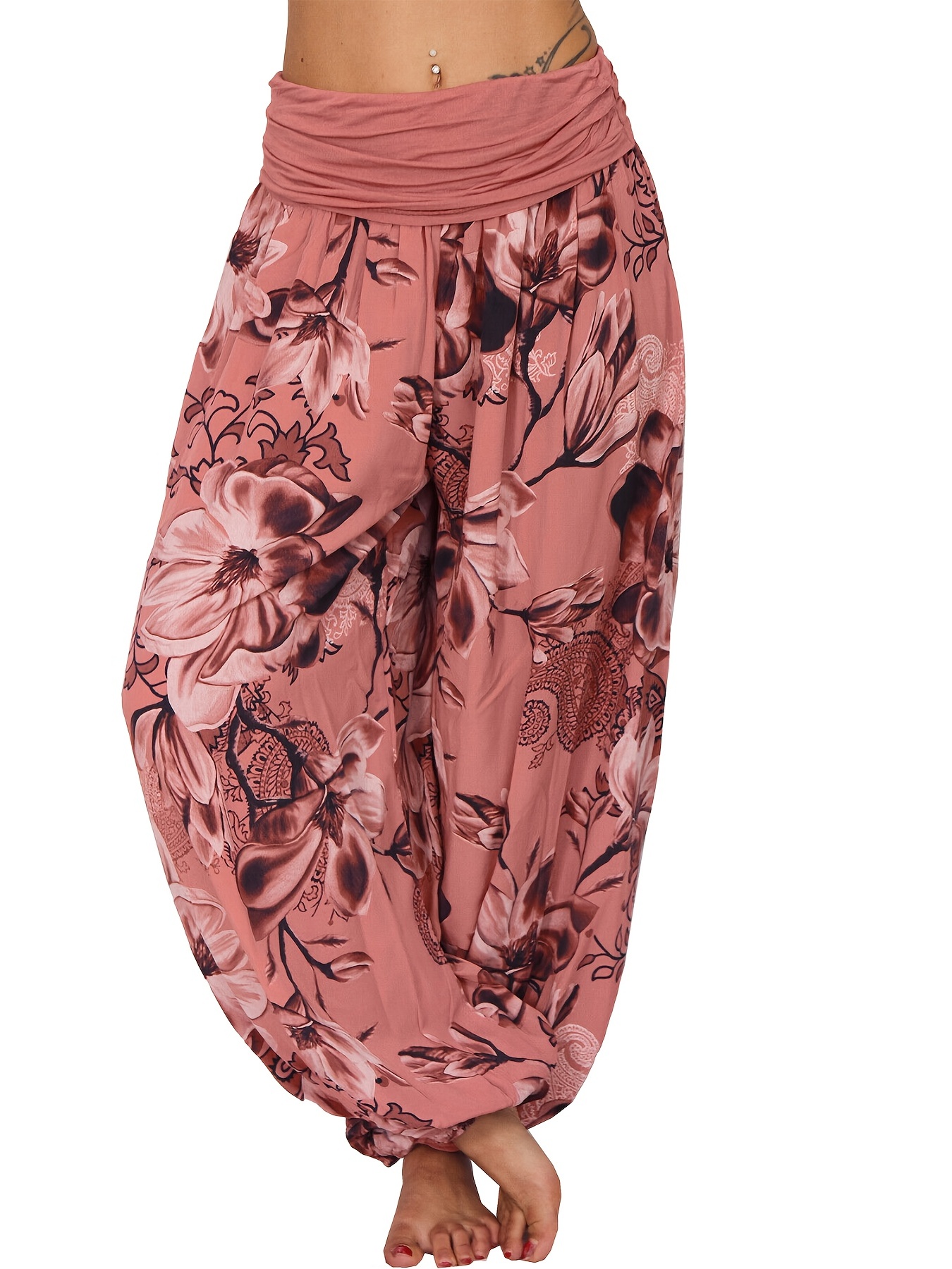 Bohemian Style Floral Print Flare Leg Yoga Pants Print Bell - Temu Australia