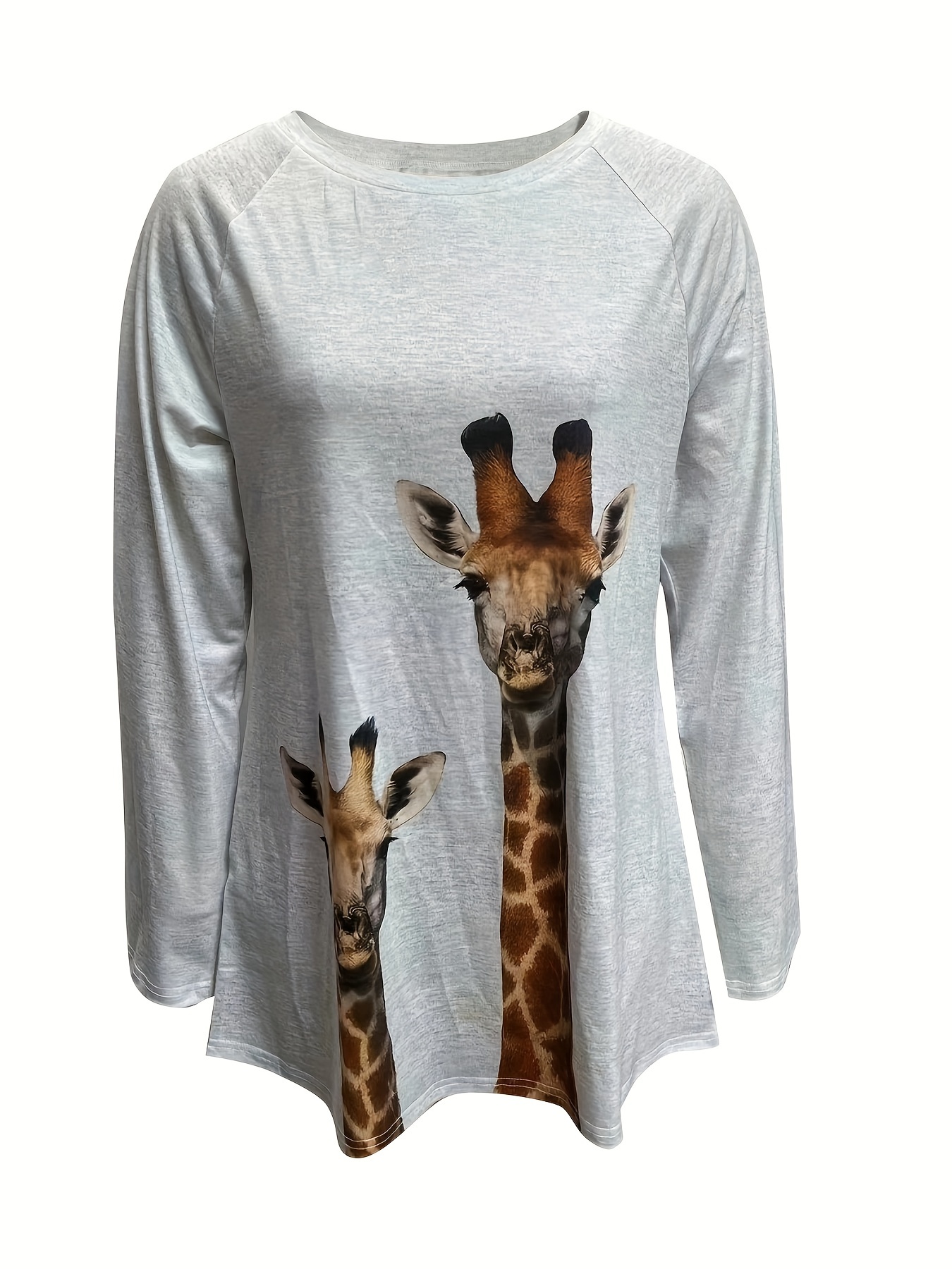 Giraffe Print Crew Neck T Shirt Casual Long Sleeve Top Womens