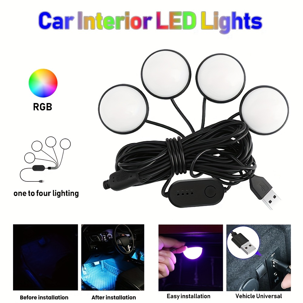  Tira de luces LED 5 en 1 para automóvil, luz interior del  automóvil, kit de iluminación LED ambiental con colores RGB, fibra óptica y  ritmo de sincronización de música, accesorios de