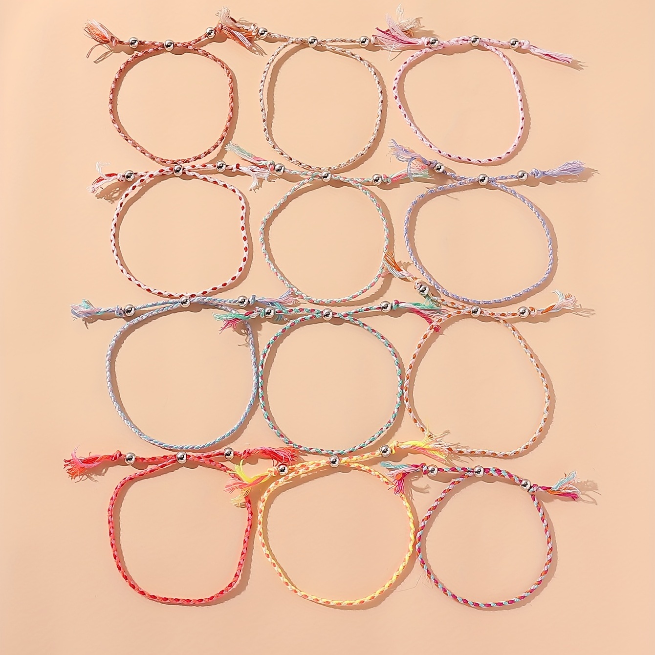 12pcs Colorful Braided Bracelets Set, Adjustable Boho Style
