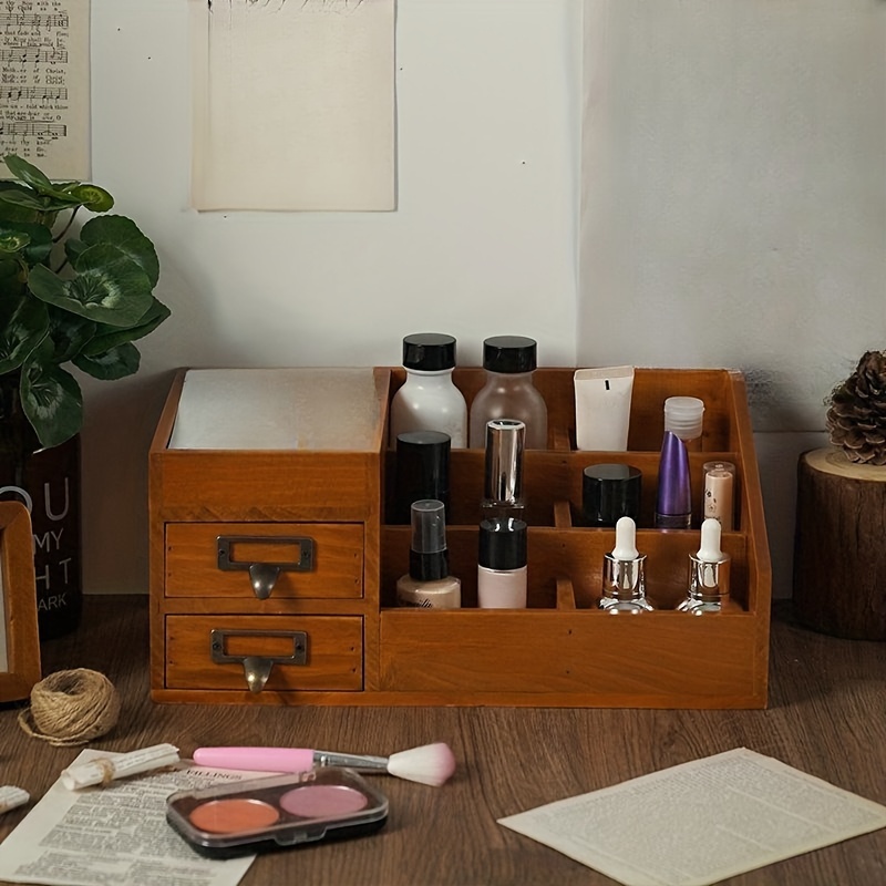 Vintage Wooden Desk Caddy Organizer Pencil Holder Makeup - Temu