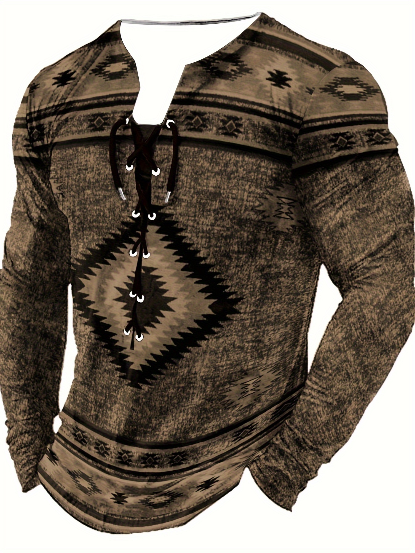 Men's Shirt Top Retro Ethnic Pattern Henley Shirt Short - Temu Canada