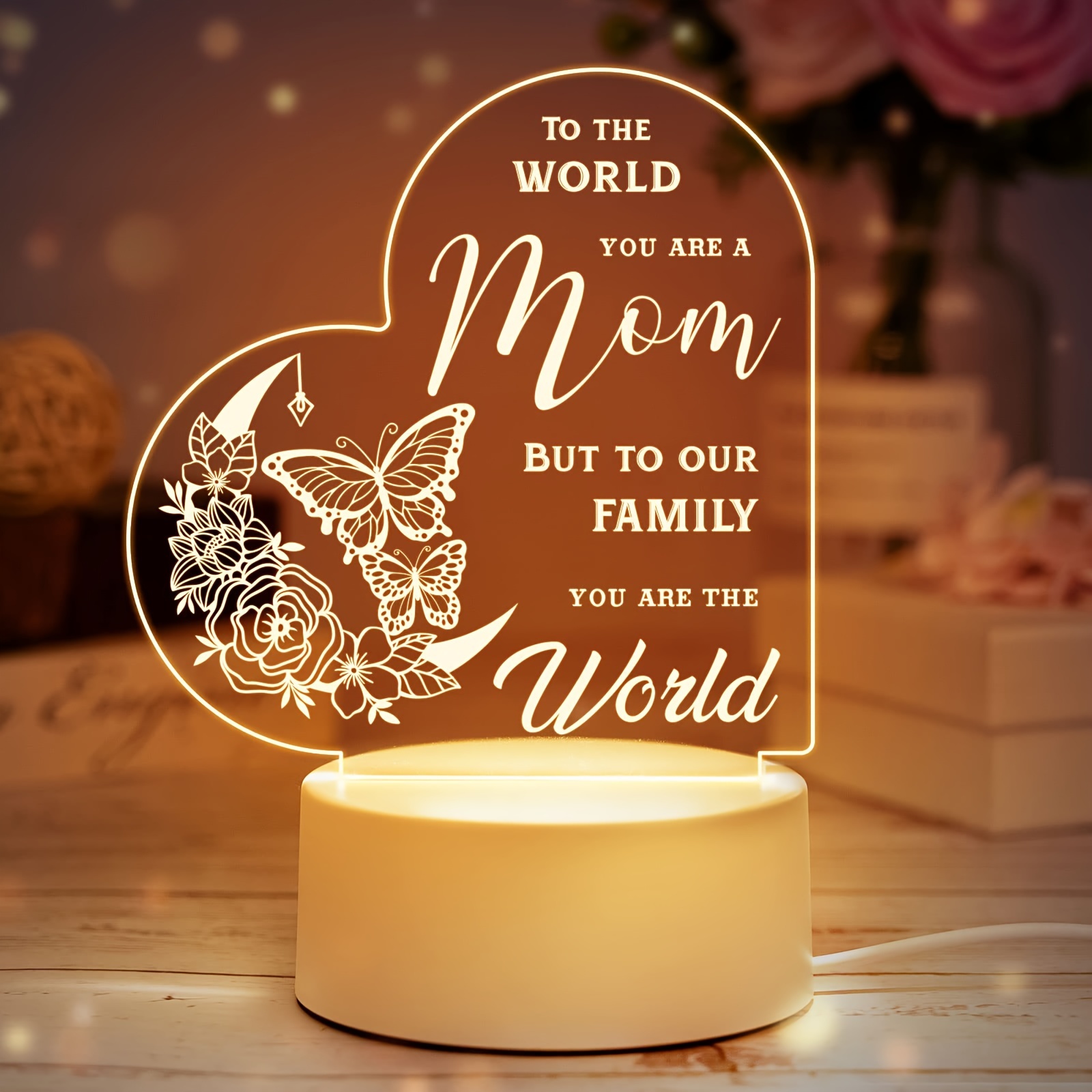 Veilleuse cadeau de maman, lampe de nuit personnalisée pour la fête des  mères, lampe de table colorée avec énonciations gravées pour l'anniversaire  de maman, le jour de Thanksgiving, Noël : : Autres