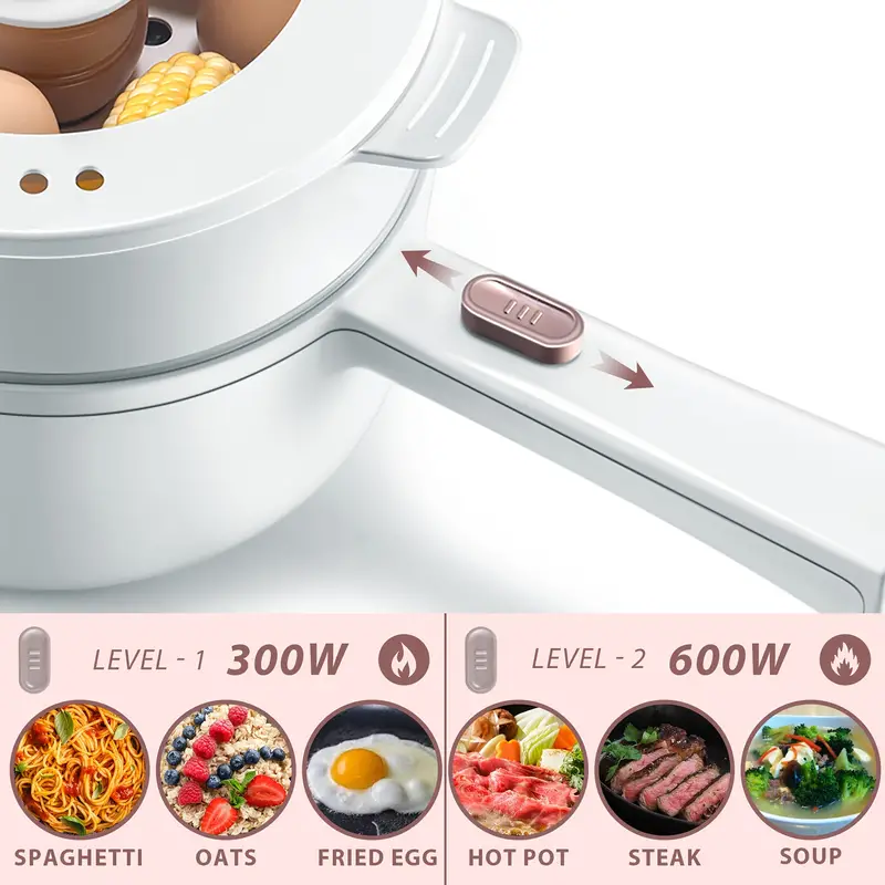 bear electric hot pot with steamer 1 6l rapid noodles cooker and multifunctional portable ramen cooker non stick mini hot pot for steak egg oatmeal and soup with adjustable power perfect for quick and easy meals details 2