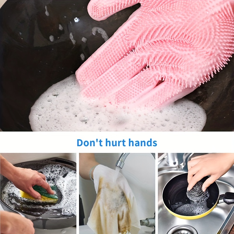 Gants de vaisselle en silicone réutilisables, Laver les gants de nettoyage  avec des éponges pour laver la cuisine et la salle de bain