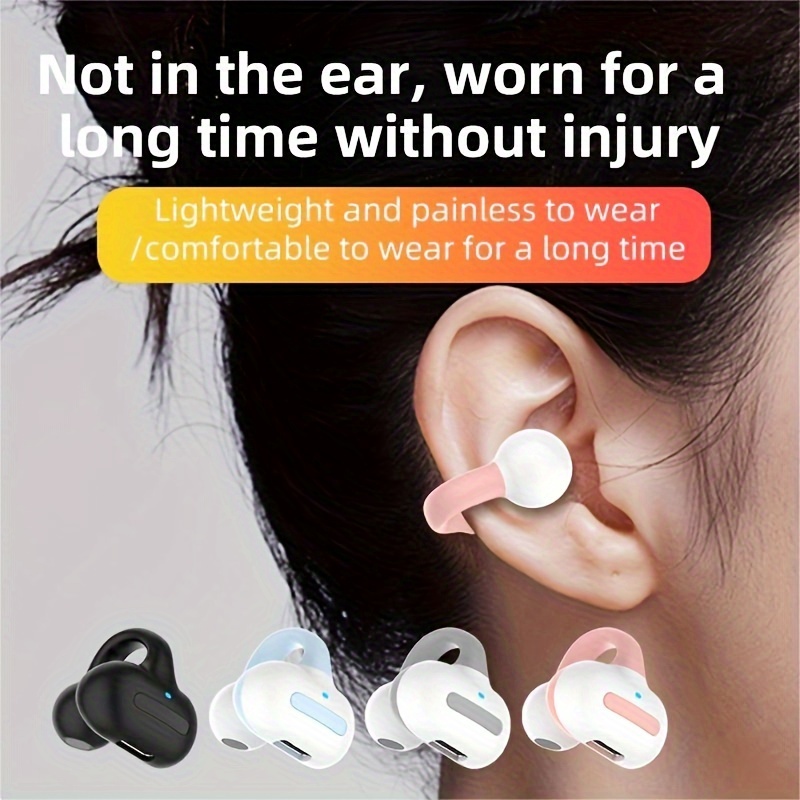 Auriculares inalámbricos de conducción ósea con clip de oreja Bluetooth  5.3, clip de oreja abierta, mini auriculares deportivos impermeables sin