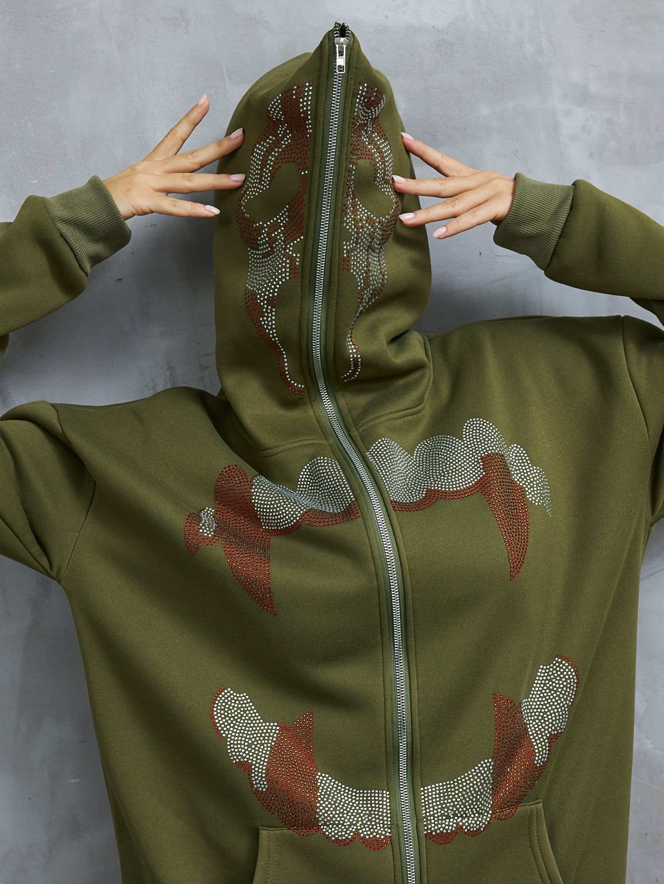 Green rhinestone hoodie hot sale