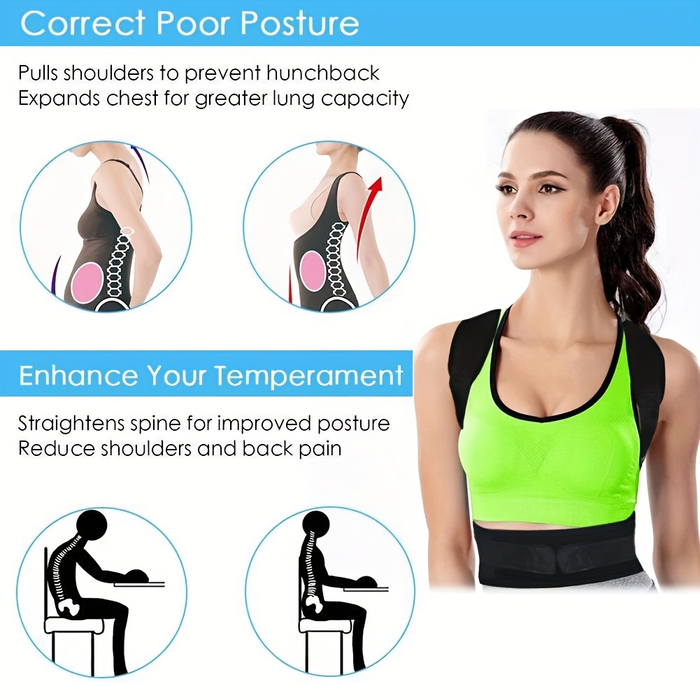 Thoracic Back Brace Posture Corrector - Magnetic Support for Neck Shoulder  Upper and Lower Back Pain Relief - Perfect Posture Brace for Cervical Lumbar  Spine - Fully Adjustable Belt (Black Large) Black