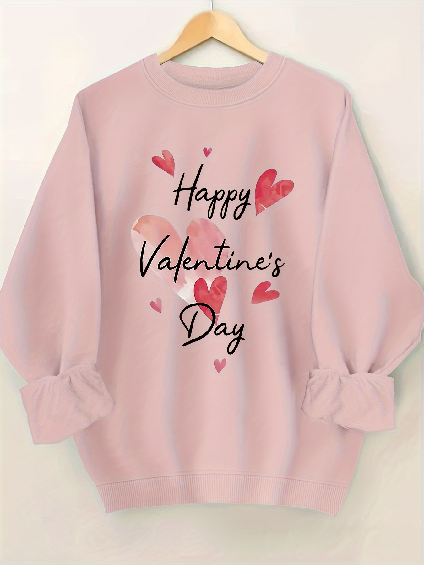 valentines day heart letter print sweatshirt crew neck Temu