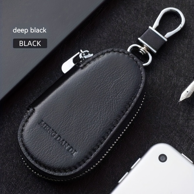 Men's Leather Zipper Key Bag Remote Control Cover