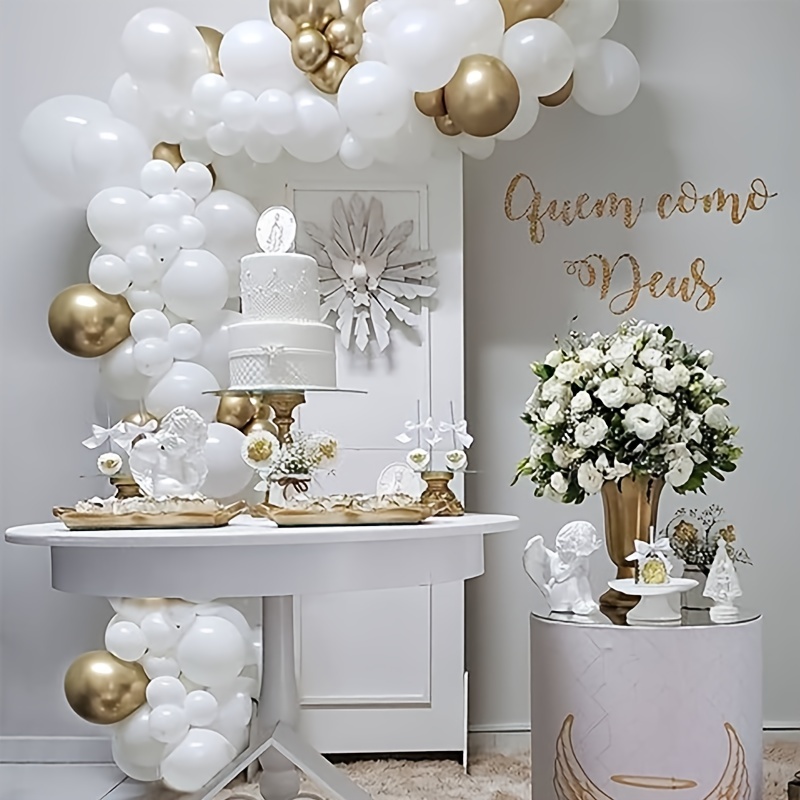 White Golden Balloon Garland Arch Kit Metallic Confetti - Temu