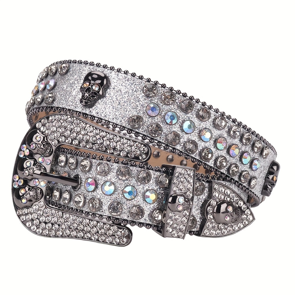 Luxury Strap Belts Men Women Skull Rhinestones Belt Diamond Studded Belt
