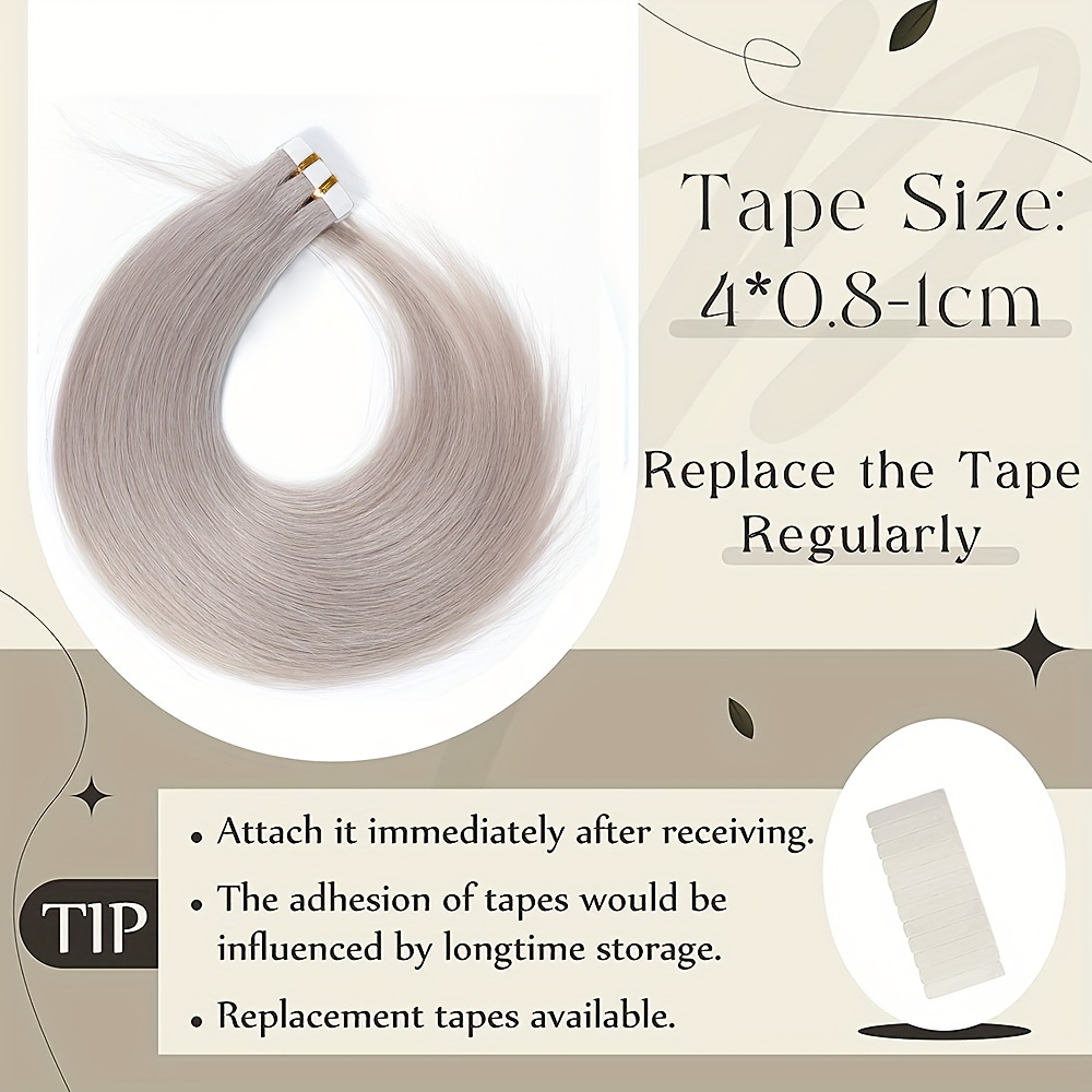 Invisible Seamless Tape in Skin Weft 100% Remy Human Hair Extensions Silver  Gray