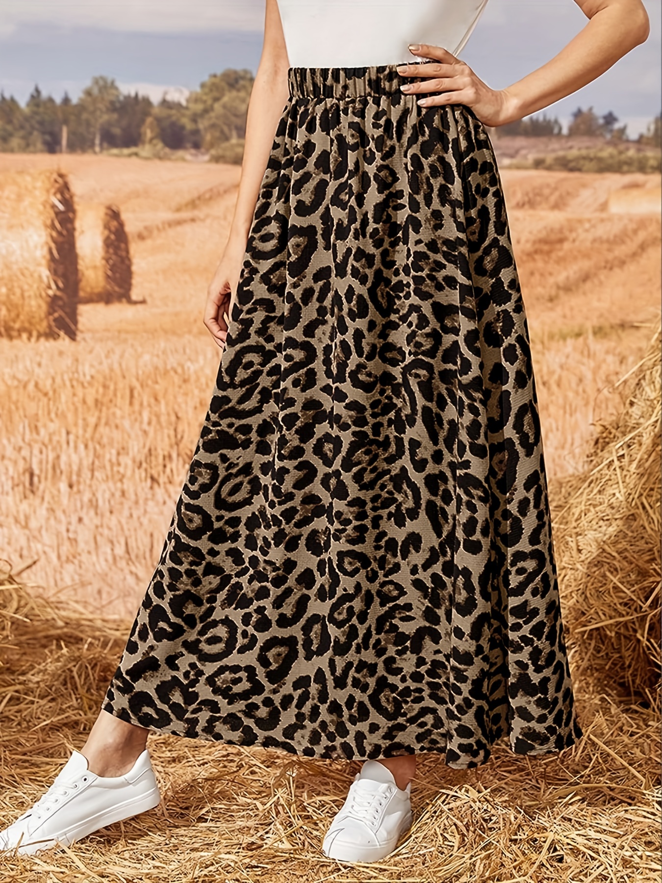 brown leopard print maxi skirt