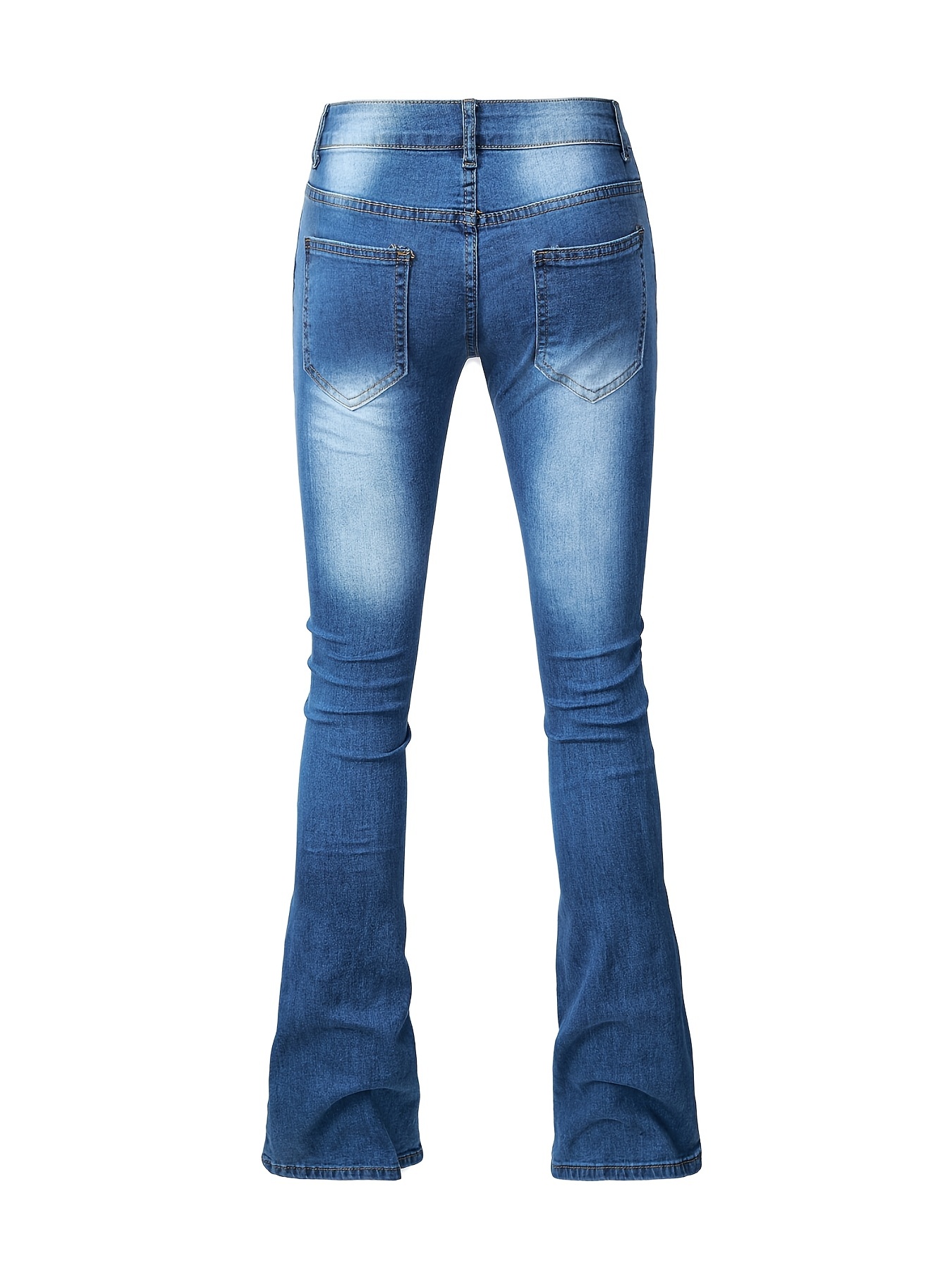 Solid Color Flare Leg Jeans Low Waist Bootcut Denim Pants - Temu Canada