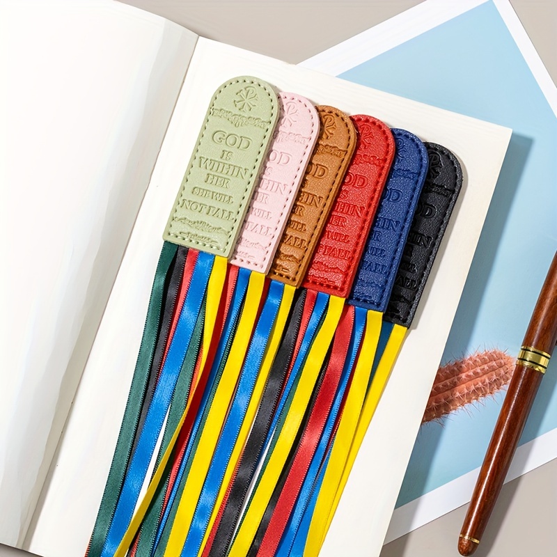 10 Pieces Bible Bookmarks Ribbon Bookmark Colorful Ribbon Markers  Artificial Leather Bookmark Book Page Markers with Colorful Ribbons for  Books Study