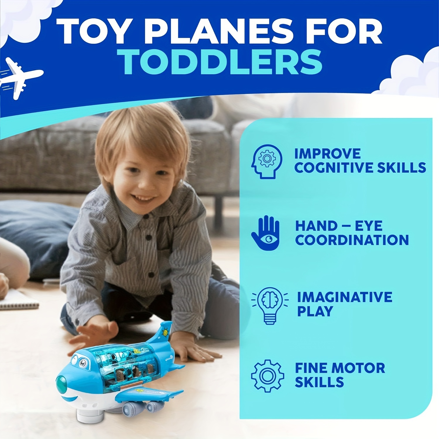 Jouets d'avion pour enfants, action Bump and Go, avion jouet pour  tout-petits avec lumières clignotantes et sons LED