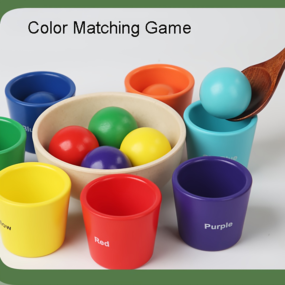 Baby Montessori Wooden Sorter Game Toy Rainbow Ball And Cups - Temu