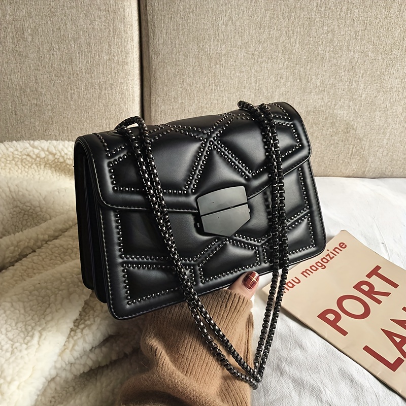 Trendy Pu Crossbody Bag, Elegant Rivet Studded Shoulder Bag
