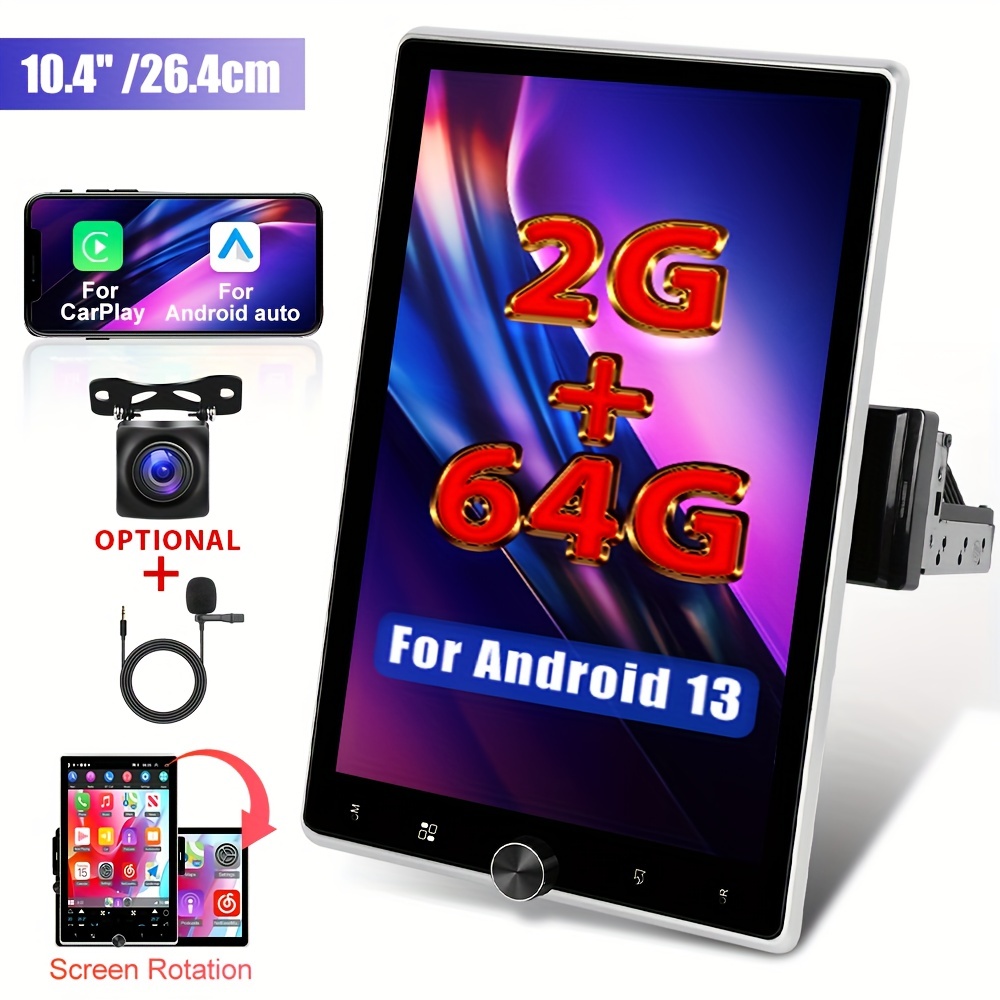 4G+64G 10.1 pulgadas Android coche radio estéreo pantalla táctil con Apple  Carplay y Android Auto, radio de coche doble DIN incorporado BT 5.0