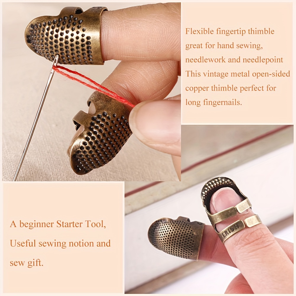 4 Piece Sewing Thimble Hand-Working Sewing Thimble Finger Protector  Adjustable Metal Finger Shield Ring Needlework Fingertip DIY Sewing Tools