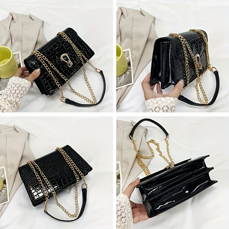 Crocodile Pattern Crossbody Bag Chain Shoulder Bag