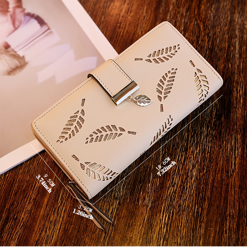 simple fashion golden hollow wallet faux leather modern coin purse multi card holder with zipper unisex bag for daily use details 9