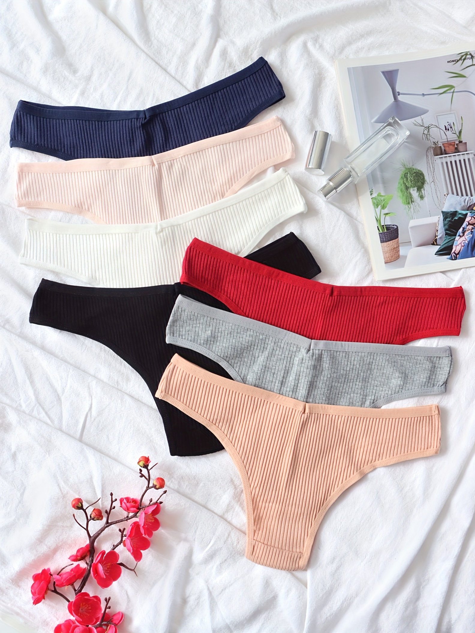 Rib Knit Mix Colors Hipster Panties Comfort Elastic Low - Temu